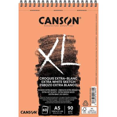 Bloc croquis XL EXTRA WHITE A5 60 feuilles 90g Blanc