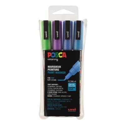 Set de 4 Marqueurs PC3ML Pointe conique fine en plastique Assorti Pailleté - UNI-BALL