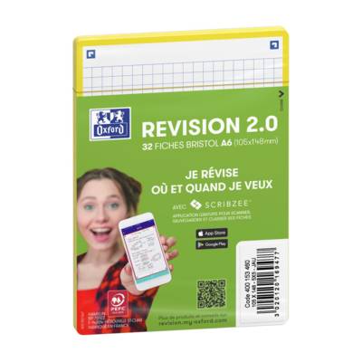 Paquet de 32 Fiches Bristol revision 2.0 Non Perforées 105x148 mm A6 Q5/5 jaune