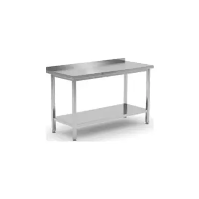 Table inox - Largeur XL (L=1610-2010mm) - Avec étagère basse, Avec dosseret - TBLLLP60EtagDossPied - Vesto