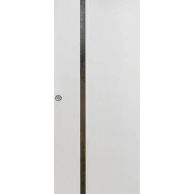 Porte coulissante pleine ZAO SIGNATURE CERAMIQUE à chant droit laqué blanc lisse satiné bi-matières avec incrustation en chêne véritable - 204 x 73 cm - poignée coquille - tire - Gedimat - MENUISERIES D'OLT