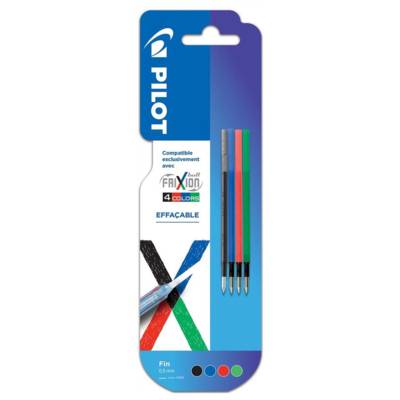 Pack 4 recharges FriXion Ball 4 couleurs - Encre gel effaçable - Pointe fine 4 Couleurs
