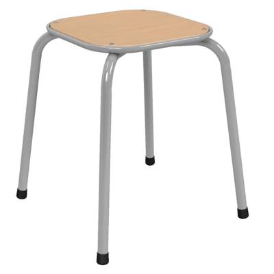 Tabouret MOLY assise bois Blueprotech® piètement époxy - H45 cm - Gris alu RAL 9006 - Mobidecor