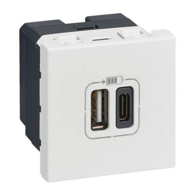 Prise double USB type A+type C MOSAIC 2 modules blanc 3A 15W - Gedimat - LEGRAND