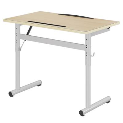 Table à dessin ERGON HR plateau ép.21 mm stratifié chant bois - 100x60 cm - T4 à T7 - Hêtre miel/gris alu RAL 9006 - Mobidecor