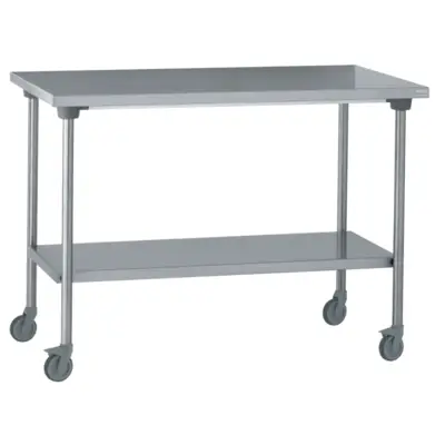 Table inox - Largeur M (L=810-1210mm) - Avec étagère basse, Sur Roulettes - Tournus Equipement