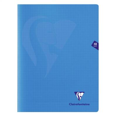 Cahier piqué Mimesys 24x32cm 48 pages petits carreaux couverture polypropylène - Bleu - CLAIREFONTAINE