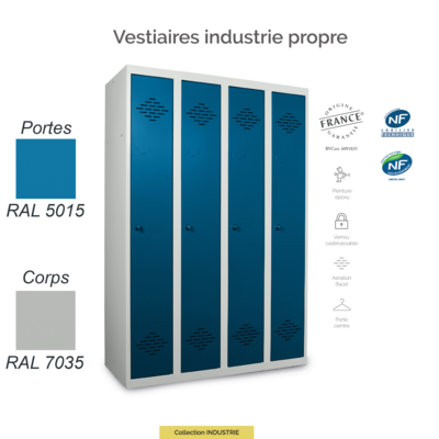 Vestiaire Industrie Propre 4 Cases | Sécurisé & Conforme aux Normes NF