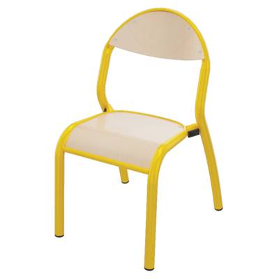 Chaise ROND'O 4 pieds assise et dossier bois Blueprotech® piètement époxy- T2 - Jaune RAL 1003 - Mobidecor
