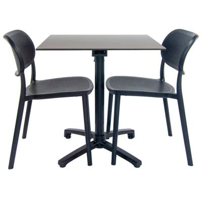 Lot de 1 table pliante 70x70cm gris métal + 2 chaises terrasse - RestooTab