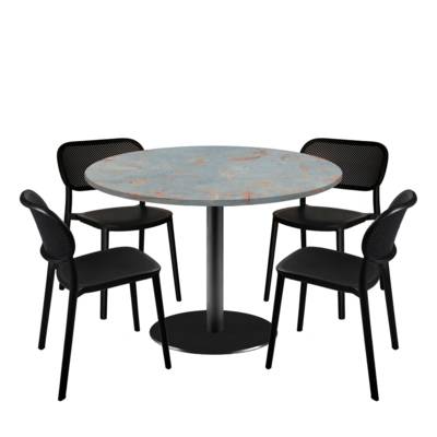 Lot table Ø120cm & 4 chaises - pied noir plateau gris rouille - intérieur - RestooTab