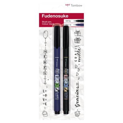 Feutre Dessin et Calligraphie Pointe Brush Fudenosuke Pack Noir Souple et Dure - TOMBOW