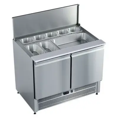 Meuble de préparation saladette réfrigéré 2 portes couvercle inox - SRE602 - Afinox