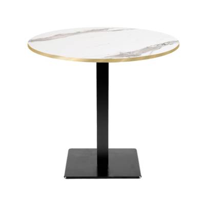 Table pied noir Ø70cm marbre blanc chant laiton - intérieur - RestooTab