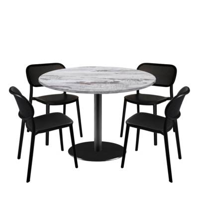 Lot table Ø120cm & 4 chaises - pied noir plateau chêne d'islande - intérieur - RestooTab