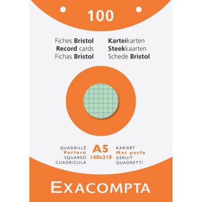 Étui de 100 fiches bristol quadrillé 5x5 perforé 148x210mm Couleurs assorties