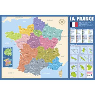 Poster pédagogique France administrative pélliculé souple 52 x 76 cm effaçable
