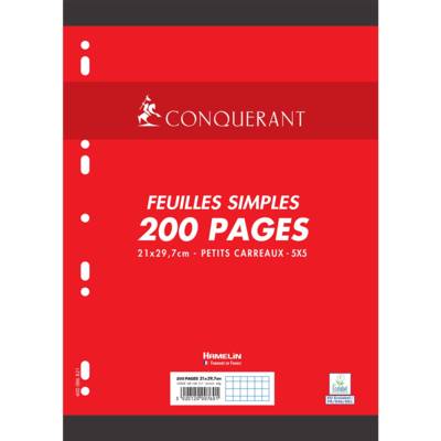 Feuilles Simples 200 Pages A4 90g Petits Carreaux - CONQUÉRANT