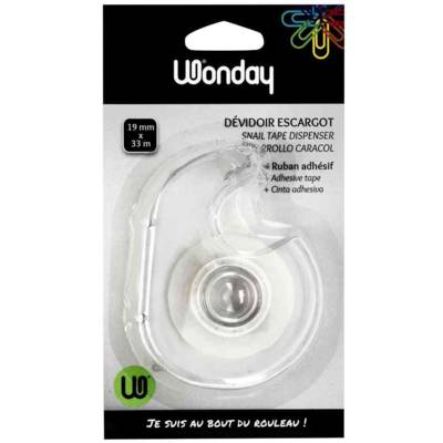Dévidoir Escargot Avec Adhésif 19 mm x 33 m Lame acier Transparent - WONDAY