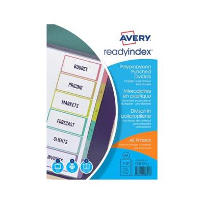 Intercalaires personnalisables ReadyIndex™ A4 - 12 touches assorties - PP transparent. Sommaire personnalisable et réutilisable