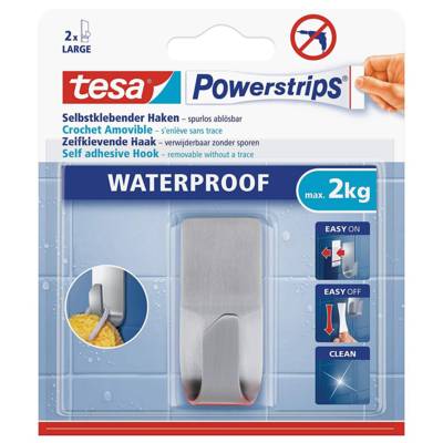 Crochet Powerstrips Métal + 2 Languettes Waterproof 2 Kg Argent