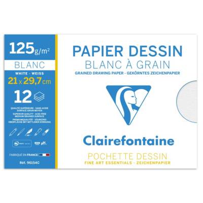 Dessin à Grain pochette 12F A4 125g - Blanc Naturel - CLAIREFONTAINE