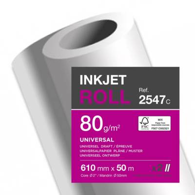 Lot de 2 rouleaux papier pour traceur jet d'encre 610 mm x 50 m 80g blanc