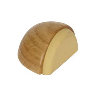 Butée de porte demi-sphère à coller au sol long.58mm haut.23mm prof.35mm chêne clair et caoutchouc beige - Gedimat - INTERGES.COM