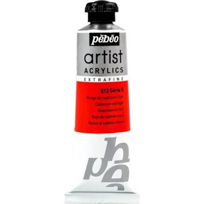 Tube 37 ml Peinture Artist Acrylics Extra fine Rouge de Cadmium Clair - PÉBÉO