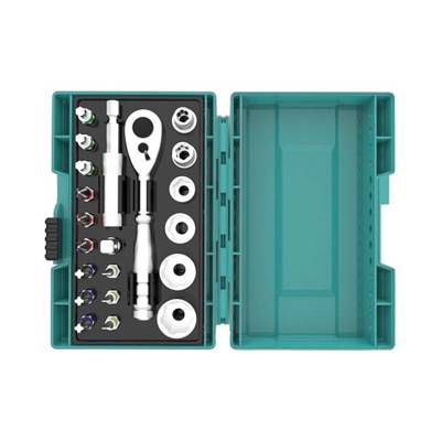 Clé à cliquet en coffret MAKITA - 21 pièces - 12 embouts + 6 douilles + 1 adaptateur 1/4" + porte-embout magnétique - B-54081