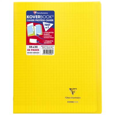 Cahier piqué Koverbook 24x32cm 48 pages grands carreaux PP transparent - Jaune