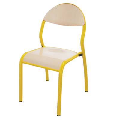 Chaise ROND'O 4 pieds assise et dossier bois Blueprotech® piètement époxy - T4 - Jaune RAL 1003 - Mobidecor
