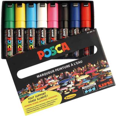 Boîte de 8 marqueurs pointe large biseautée pc8k/8 8mm assorti - POSCA