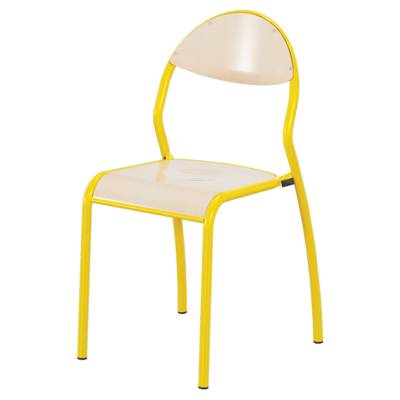 Chaise ROND'O 4 pieds assise et dossier bois Blueprotech® piètement époxy - T6 - Jaune RAL 1003 - Mobidecor