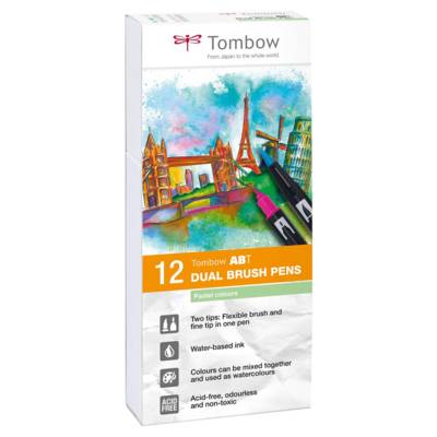 Feutre Dessin Double Pointe ABT Set de 12 couleurs pastels - TOMBOW