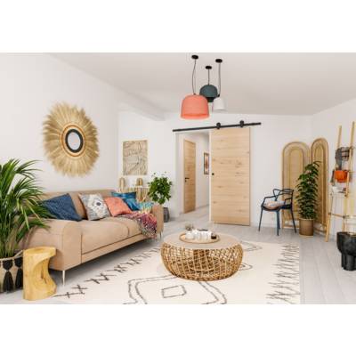 Porte coulissante alvéolaire HEMA plaqué chêne - 204 x 73 cm - tire - Gedimat - GIMM MENUISERIES