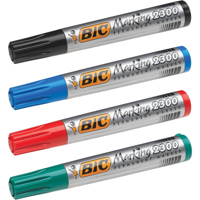 Etui de 4 Marqueurs Permanent MARKING 2300 pointe Biseau Large N/B/R/V - BIC