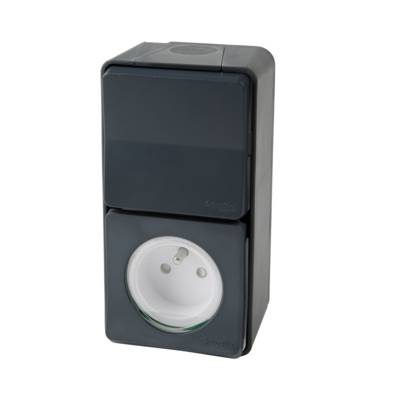 Prise de courant+va et vient vertical en saillie IP55 IK05 gris MUREVA - Gedimat - SCHNEIDER ELECTRIC