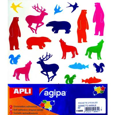 Pochette 54 gommettes animaux couleurs assorties 210 x 240 mm
