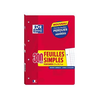 Blocs 300 Pages (150) Feuillets Mobiles Détachables Perforées 90g A4 Grands Carreaux