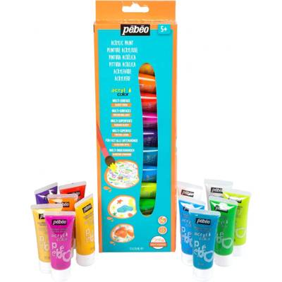 Set Découverte Acrylcolor 12 x 20 ML Peinture Couleurs Paillettes - PÉBÉO