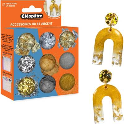 Boite de 9 pots d'accessoires Résine - Thème or et argent