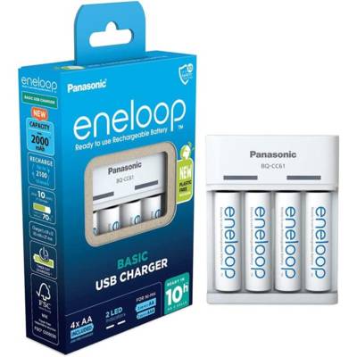 Eneloop Chargeur Basic Charger USB BQ-CC61 avec 4 piles AA 2000mAh