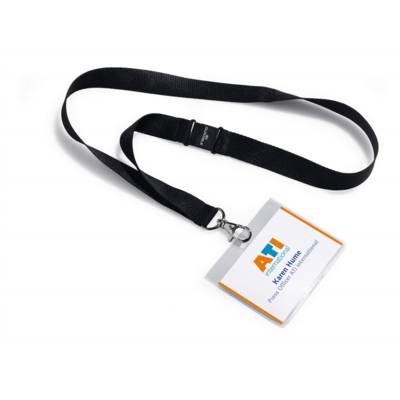 Badge 90x60mm avec lacet textile Noir Lot de 5