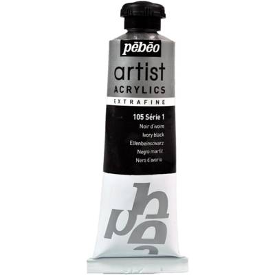 Tube 37 ml Peinture Artist Acrylics Extra fine NOIR D'IVOIRE - PÉBÉO