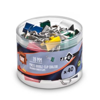 Boite de 40 pinces double-clip 19 mm couleurs assorties - WONDAY