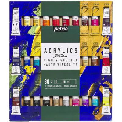 Set Painture Studio Acrylics 30 Tubes 20ml + Pinceau - PÉBÉO
