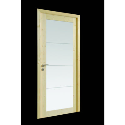 Bloc-porte BORA en épicéa 1er choix à chant droit H.en bois massif avec vitrage dépoli de 6 mm - 204 x 93 cm - Gedimat - ROZIÈRE