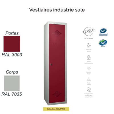 Vestiaire industrie sale – 1 porte – Acier monobloc robuste