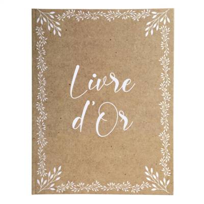 Livre d'or Kraft Vertical 27 x 22 cm Tranche or Titre Lettres dorées - 100 pages